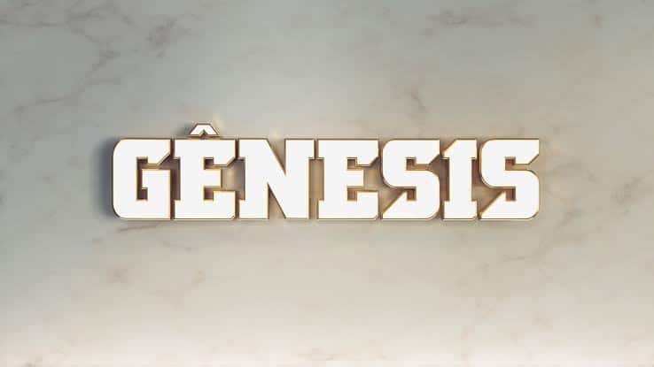 Imagem com o logotipo da novela Gênesis, da Record