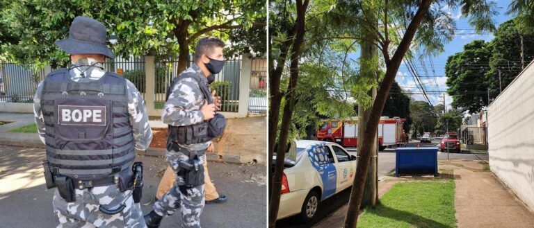 Uma suposta bomba foi deixada na frente da sede da RPC, afiliada da Globo em Maringá (foto: Reprodução)