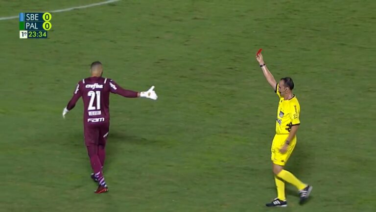 Weverton, goleiro do Palmeiras, foi expulso de jogo do Paulistão feito no Rio de Janeiro (foto: Reprodução/TV Globo)