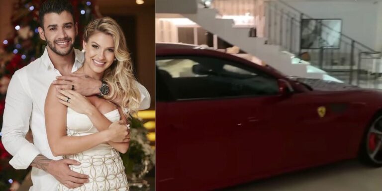 Gusttavo Lima decidiu estacionar uma Ferrari no meio da sua casa (foto: Montagem/Redes Sociais)