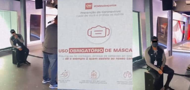 Funcionários da CNN Brasil ignoram solenemente aviso espalhado pela sede do canal de notícias (foto: Reprodução/Redes Sociais)