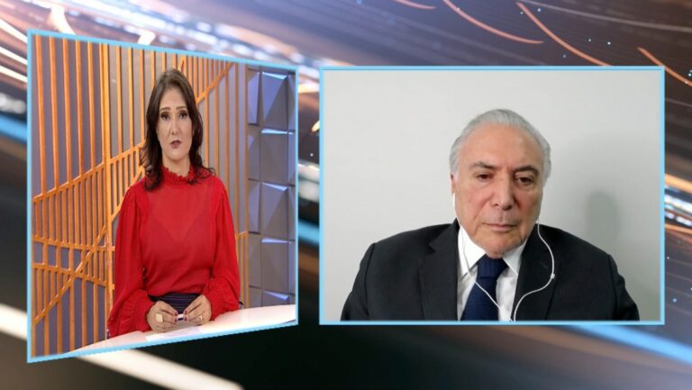 A apresentadora Roseann Kennedy e o ex-presidente da República Michel Temer (Foto: Divulgação/SBT)