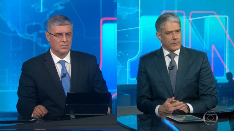 Flávio Fachel está apresentando o Jornal Nacional durante as férias de William Bonner (fotos: Reprodução/TV Globo)