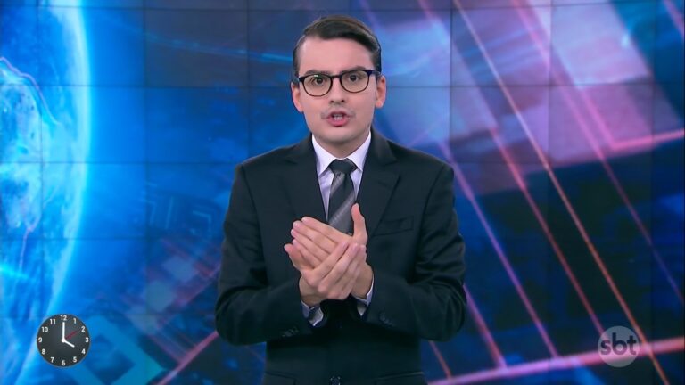 Dudu Camargo surgiu com novo visual no Primeiro Impacto de 3 de junho (foto: Reprodução/SBT)