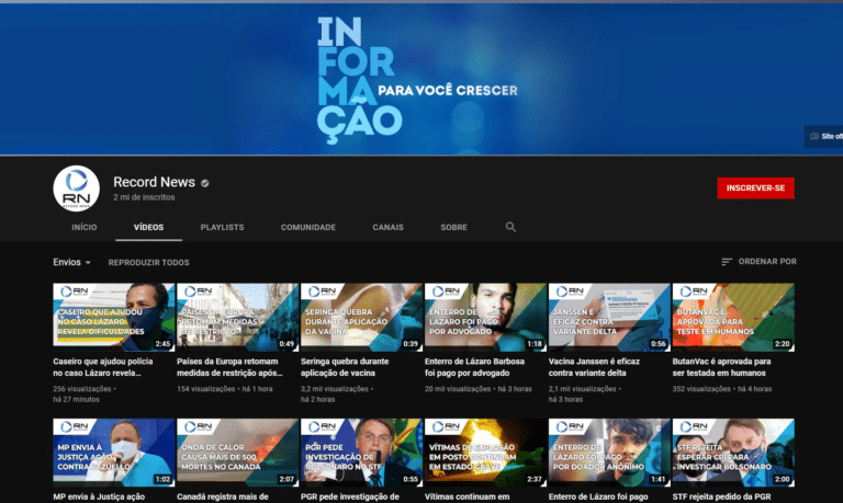 Canal da Record News no YouTube atingiu 2 milhões de inscritos (foto: Reprodução)