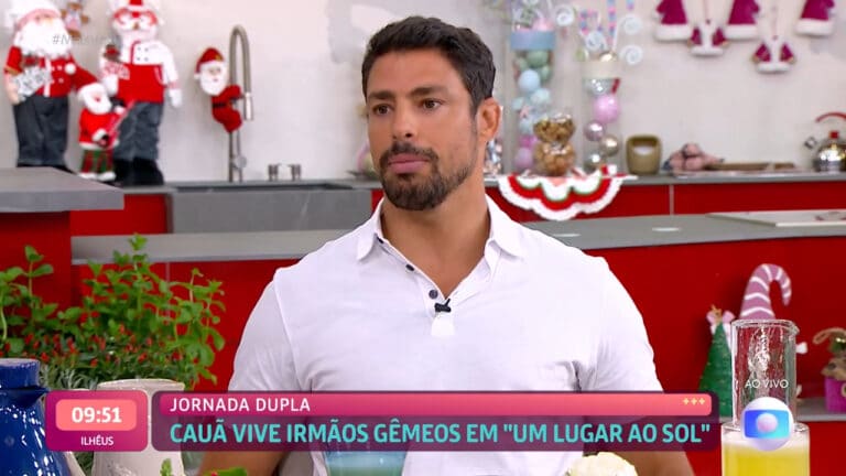 Imagem com foto de Cauã Reymond durante entrevista ao Mais Você