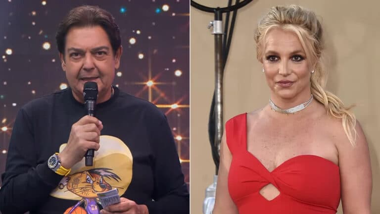 Imagem com montagem das fotos de Faustão e Britney Spears