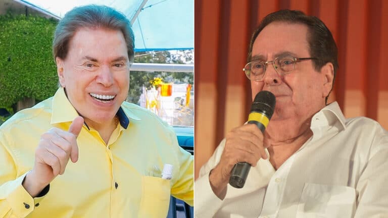 Imagem com montagem das fotos de Silvio Santos e Benedito Ruy Barbosa