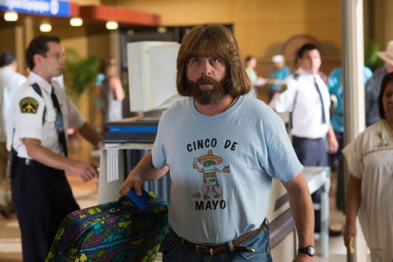 Imagem com foto do atoe Zach Galifianakis em Gênios do Crime