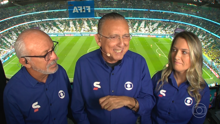 Foto de Junior, Galvão Bueno e Ana Thaís Matos em Brasil x Croácia na Globo