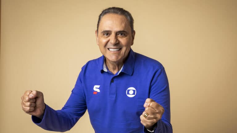 Imagem com foto do narrador Luis Roberto da Globo