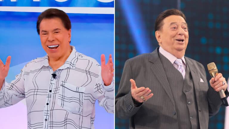 Imagem com montagem das fotos dos apresentadores Silvio Santos e Raul Gil