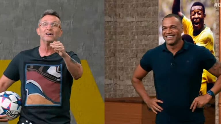 Imagem com foto de Craque Neto e Denílson no programa Os Donos da Bola