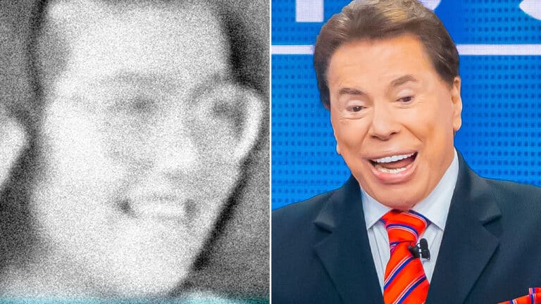 Imagem com montagem da foto da moça do bambu em vídeo viral e a foto de Silvio Santos