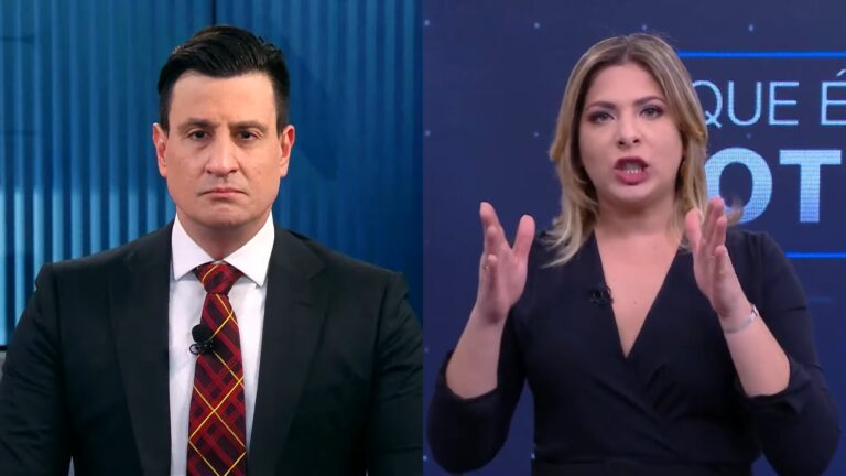 Foto de Tiago Pavinatto, da Jovem Pan News, e de Daniela Lima, na CNN Brasil