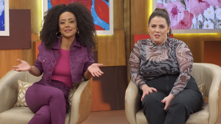 Imagem com foto das jornalistas Valéria Almeida e Tati Machado na apresentação do Encontro na Globo