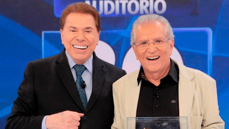 Imagem com foto dos apresentadores Silvio Santos e Carlos Alberto de Nóbrega