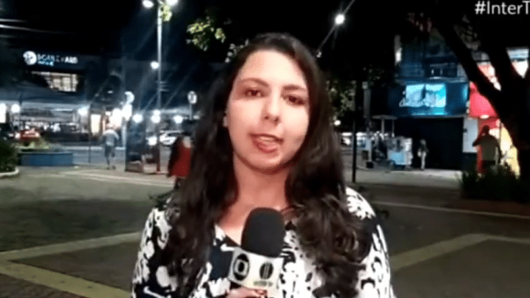 Bianca Chaboudet durante participação ao vivo em jornal da Globo