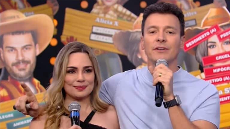 Foto de Rachel Sheherazade e Rodrigo Faro nos estúdios da Record