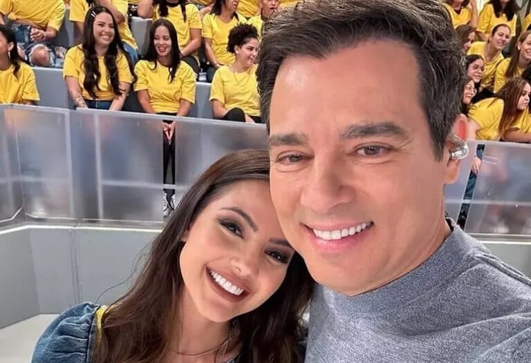 Foto de Celso Portiolli e Luana Andrade no Domingo Legal