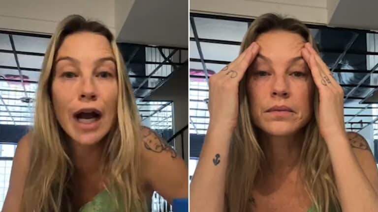 Montagem com as fotos de Luana Piovani em vídeo de alerta