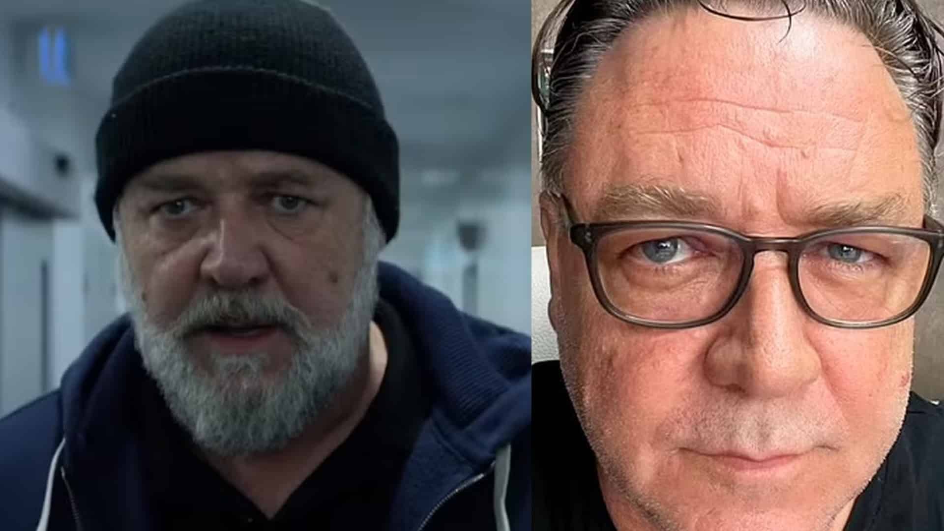 Foto de Russell Crowe antes e depois de tirar a barba