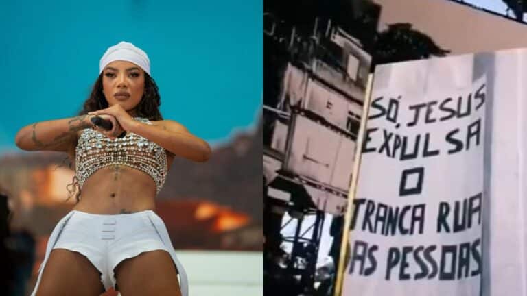 Foto de Ludmilla e cartaz escrito "Só Jesus expulsa o Tranca Rua das pessoas"