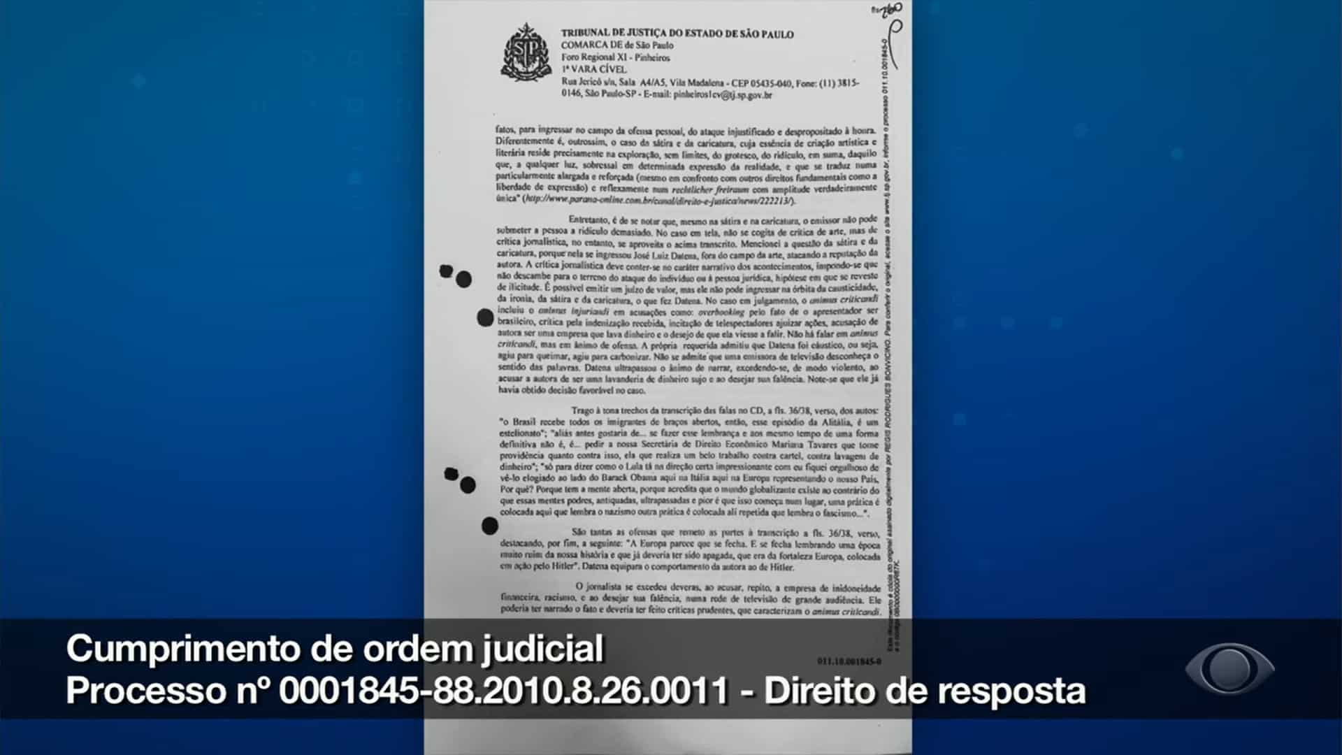 Foto de decisão judicial contra José Luiz Datena