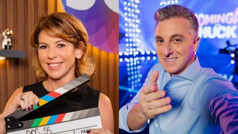 Foto de Daniela Beyruti, do SBT, e Luciano Huck, da Globo