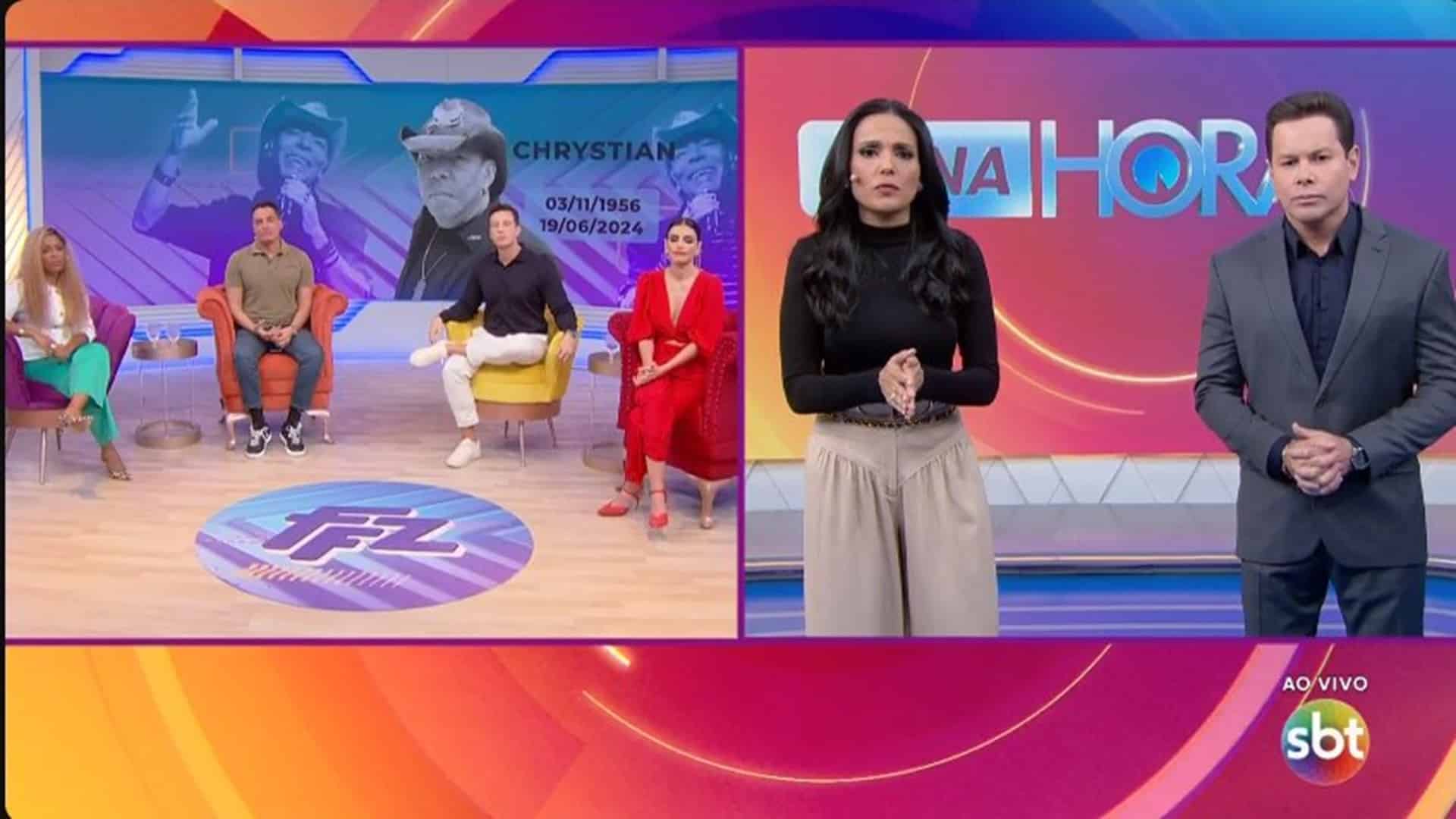 Foto da transição entre os programas Fofocalizando e Tá na Hora