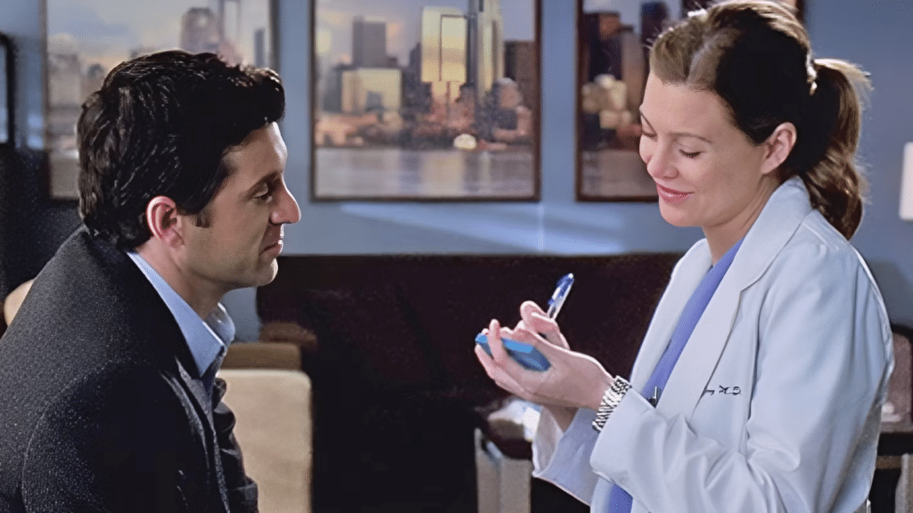 Derek e Meredith em cena de Grey's Anatomy