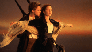 Foto de Kate Winslet e Leonardo DiCaprio em Titanic,