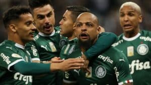 Foto de jogadores do Palmeiras, que teve dificuldades de exibição com a Globo