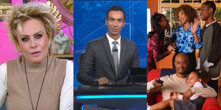 Montagem com Ana Maria Braga, César Tralli no Jornal Nacional e a série Eu, a Patroa e as Crianças