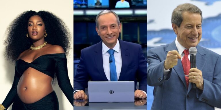 Montagem com Iza, José Roberto Burnier, do Jornal Hoje, e R. R. Soares