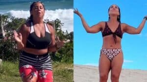 Montagem de Evelyn Castro antes e depois de emagrecimento