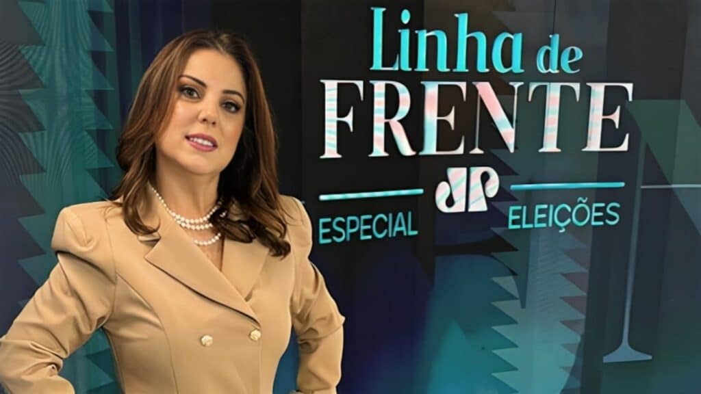 Foto de Elaine Keller no estúdio do Linha de Frente Especial Eleições na Jovem Pan News