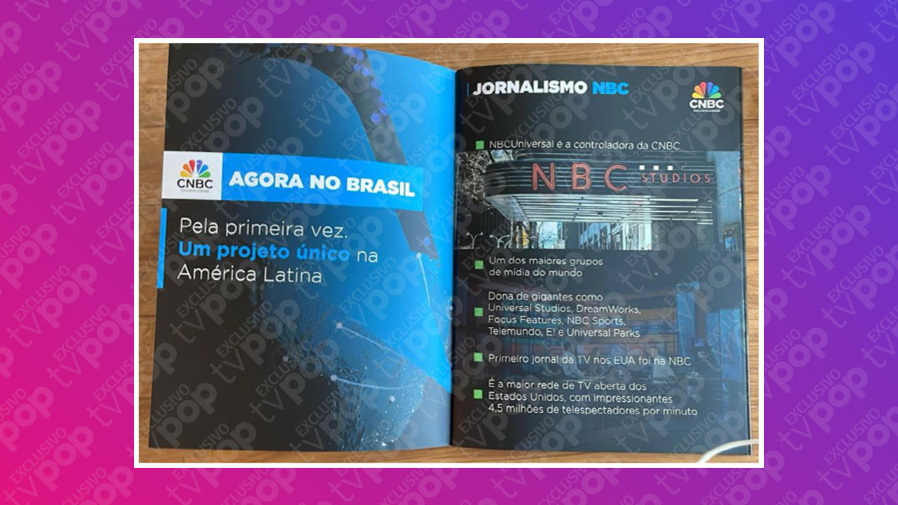 Foto de parte do material publicitário da Times Brasil anunciando a chegada da CNBC