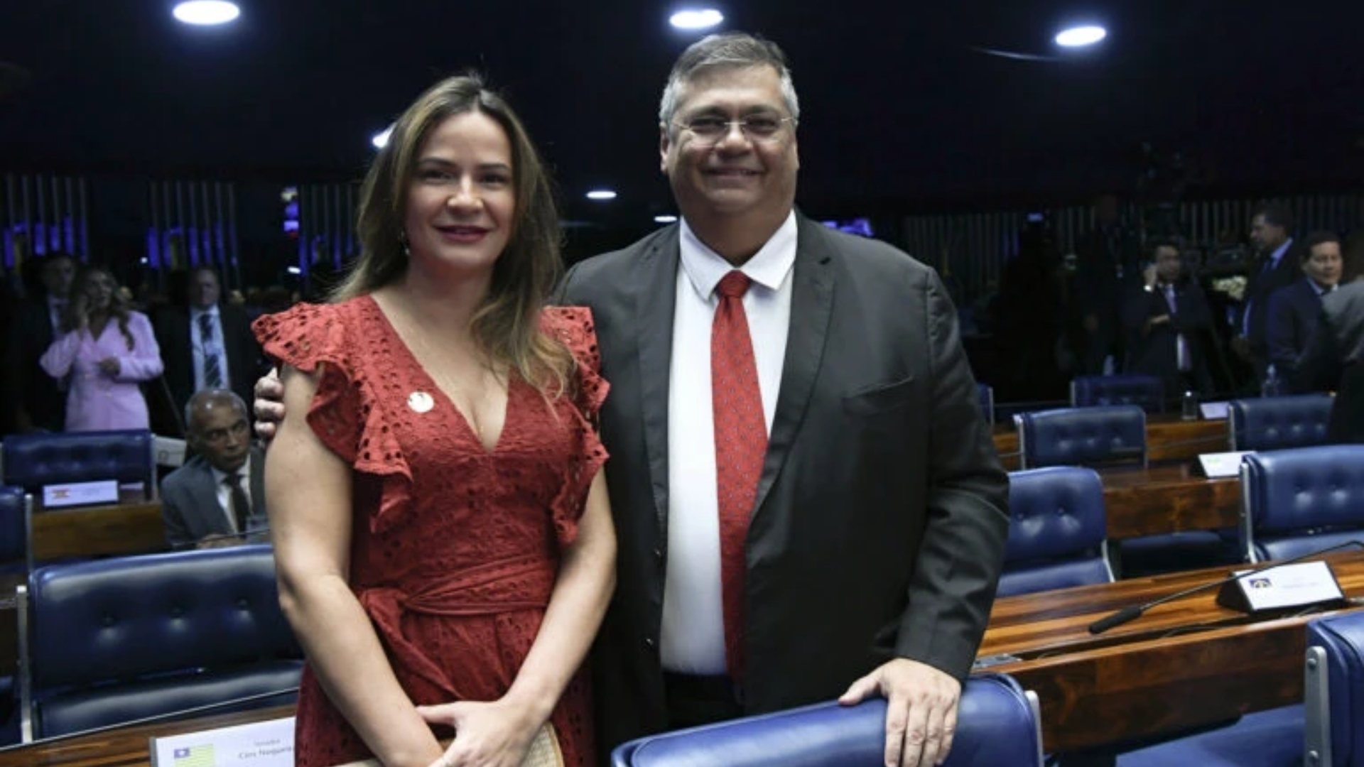 Foto de Daniela Lima e Flávio Dino