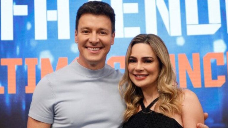 Foto de Rodrigo Faro e Rachel Sheherazade na Record