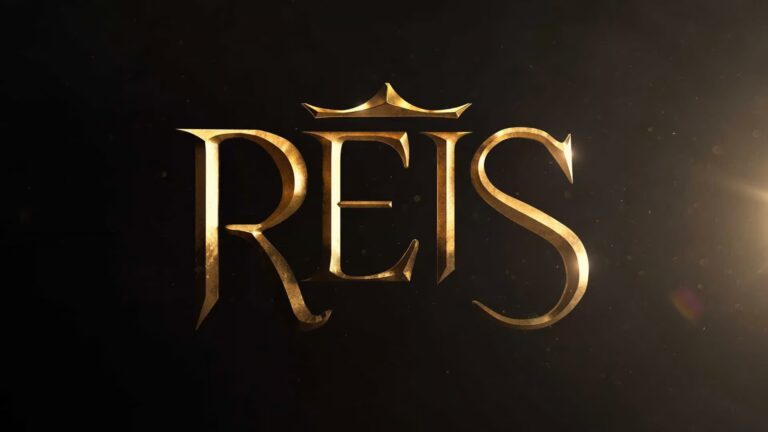 Imagem com o logotipo da novela Reis, da Record