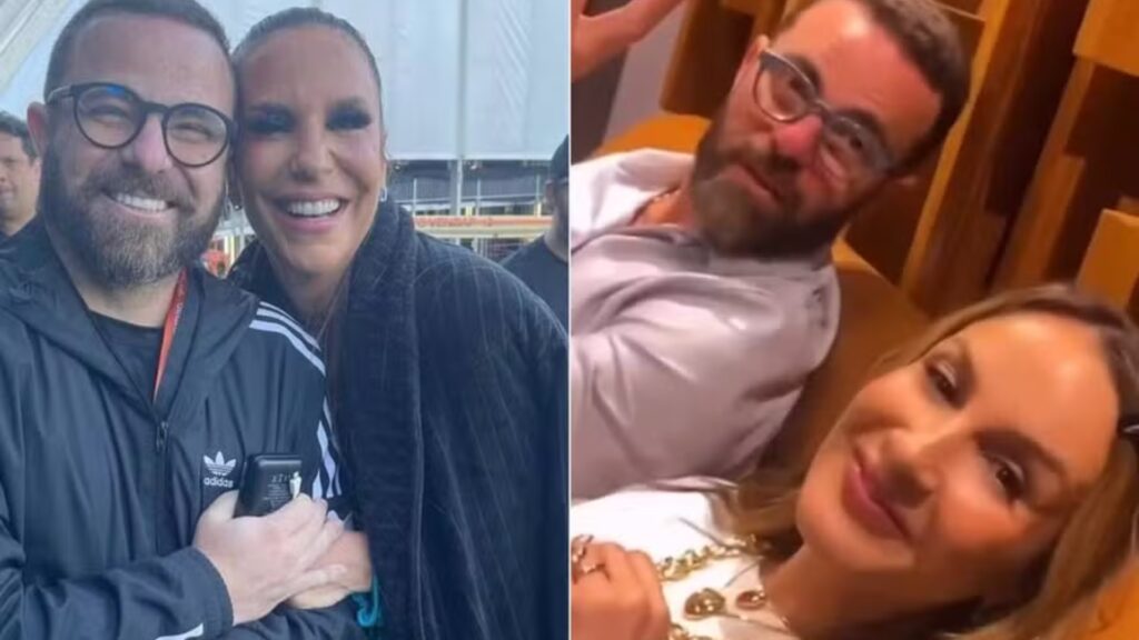 Montagem de fotos de Fábio Almeida com Ivete Sangalo e com Claudia Leitte