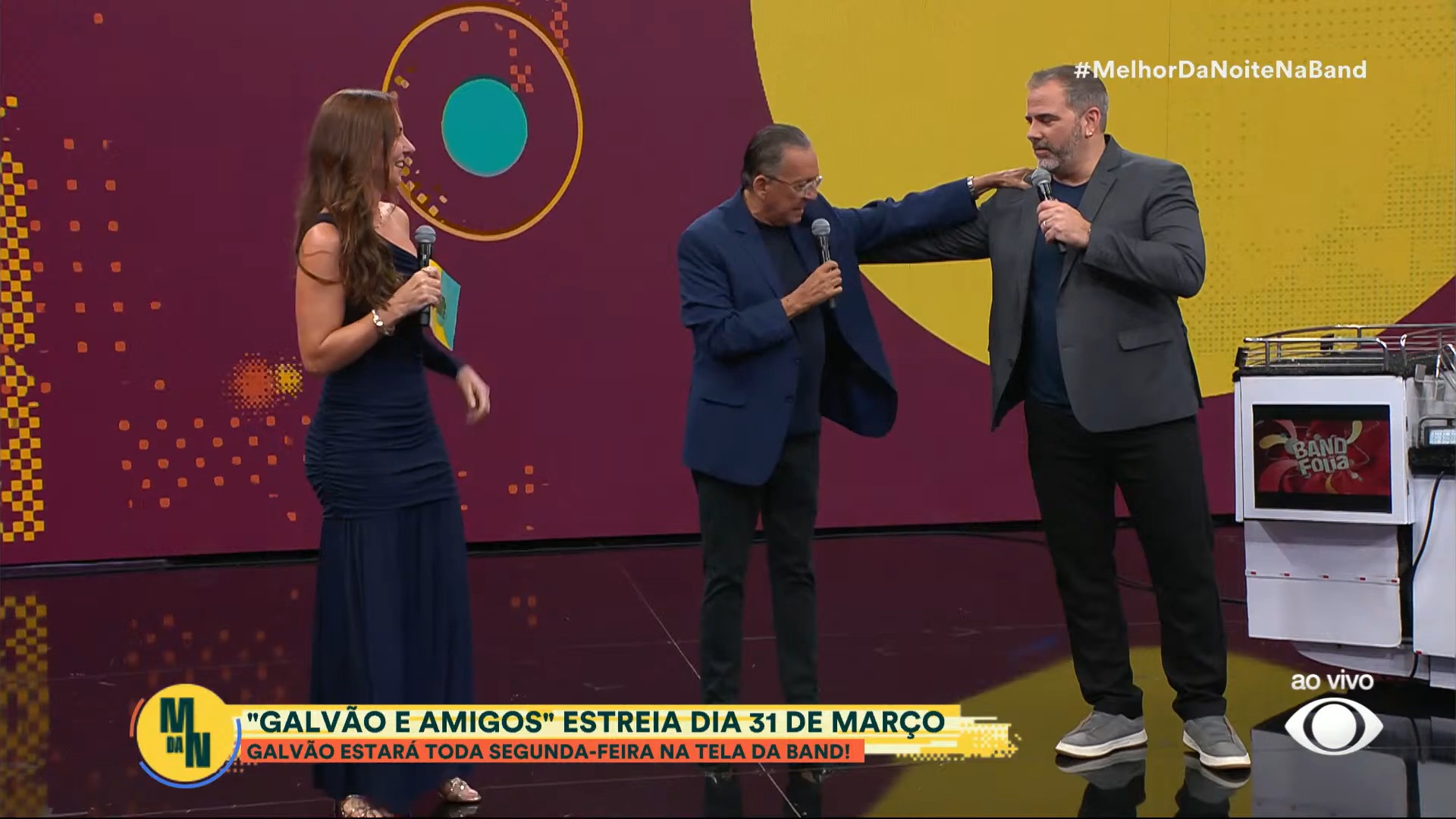 Foto de Glenda Kozlowski, Galvão Bueno e Rodrigo Alvarez no Melhor da Noite