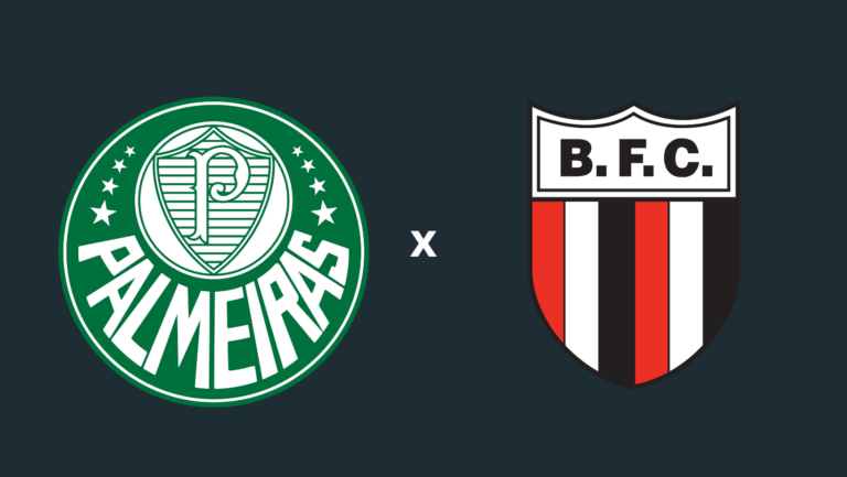 Foto com os escudos de Palmeiras e Botafogo-SP