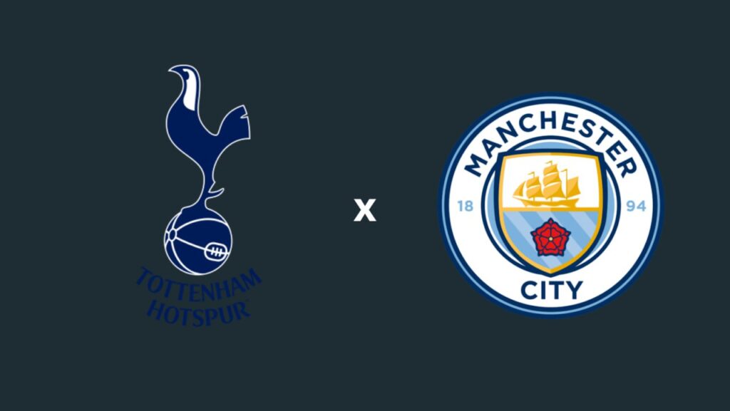 Foto dos escudos do Tottenham e do Manchester City