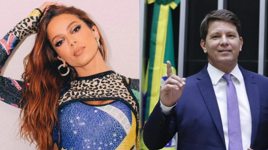 Montagem de fotos de Anitta e Mário Frias