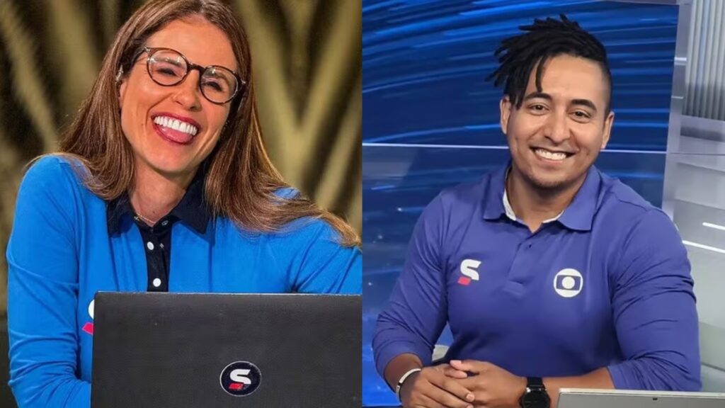 Montagem de fotos de Joana de Assis e Luiz Teixeira na Globo