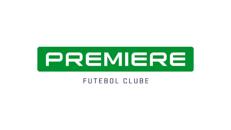 Logotipo do canal Premiere Futebol Clube, com a palavra "Premiere" em branco sobre fundo verde e "Futebol Clube" escrito abaixo em letras pretas