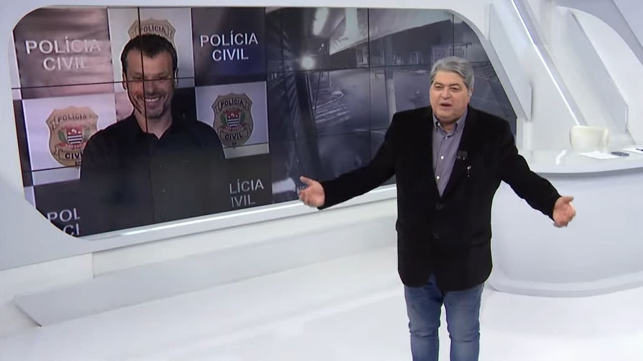 Imagem com foto do repórter Lucas Martins e Datena no Brasil Urgente