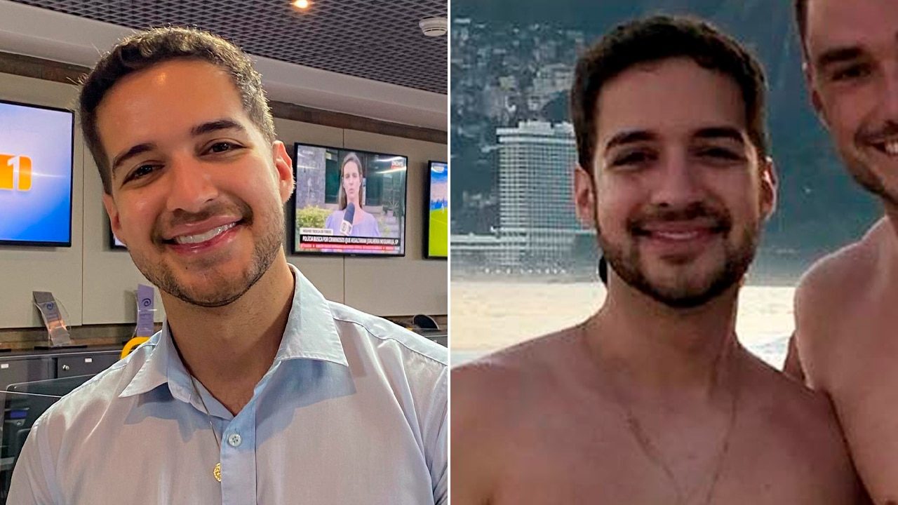 Imagem com montagem das fotos de Gabriel Luiz antes e depois de tentativa de latrocínio